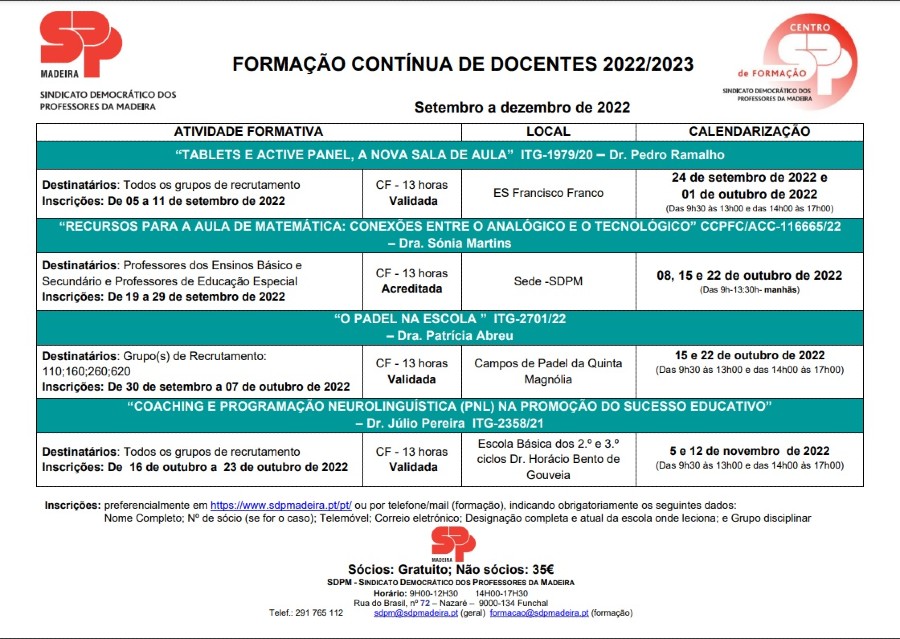 Plano de Formações 2º Semestre de 2022 | SDPM